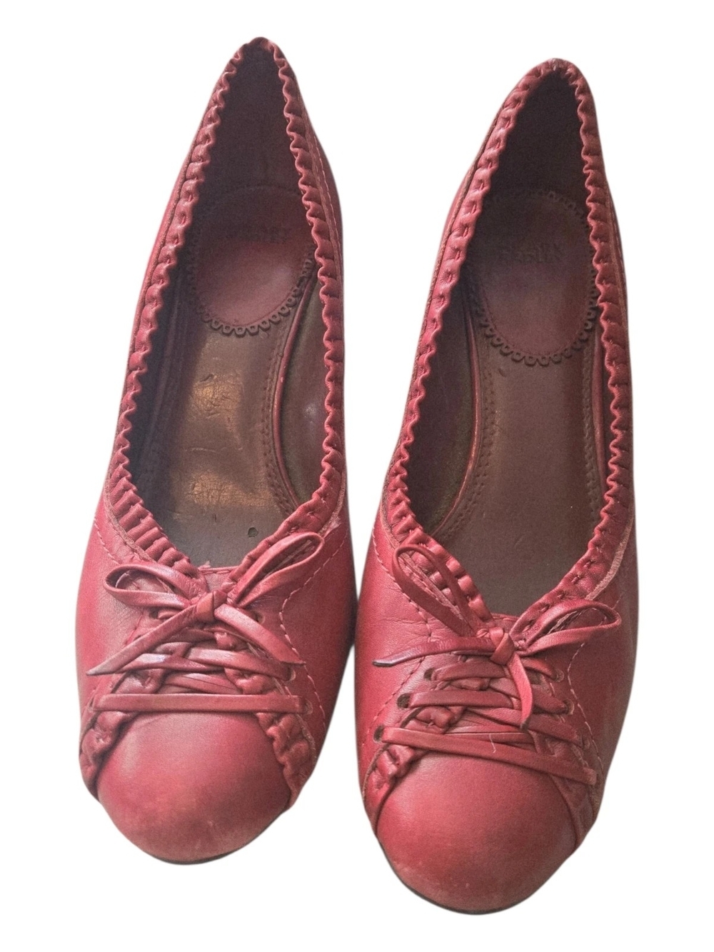 Hilary Radley Red Braided Leather Pumps with Ruffles & Bow - Picture 2 of 12